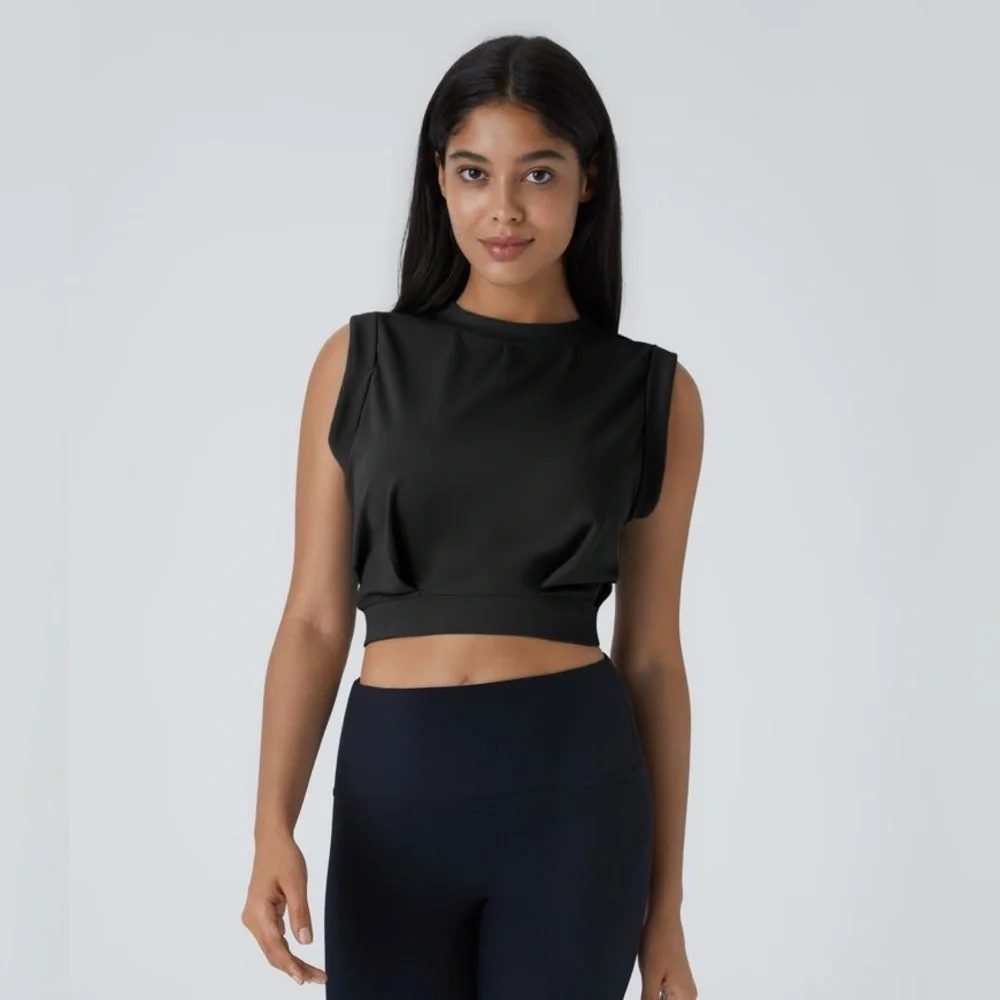 HALARA Black Crew Neck Sleeveless Cropped Yoga Tank Top - Picture 2 of 8